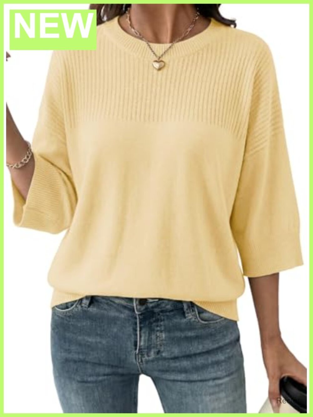 Dokotoo Womens 3/4 Sleeve Crew Neck Knit Pullover Sweater Top